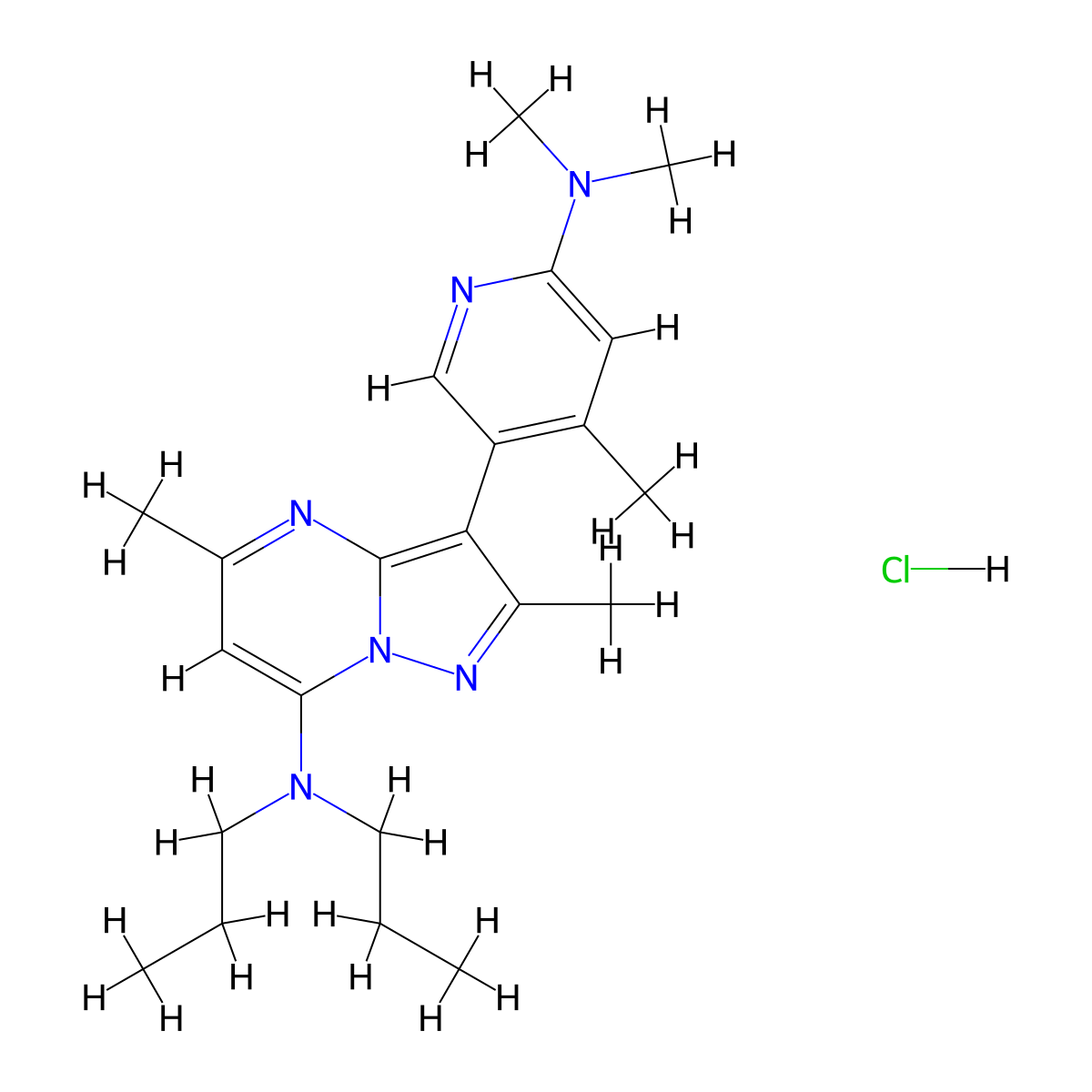 3-(6-(Dimethylamino)-4-methylpyridin-3-yl)-2,5-dimethyl-N,N-dipropylpyrazolo[1,5-a]pyrimidin-7-amine hydrochloride molecular structure, CAS 195055-66-4