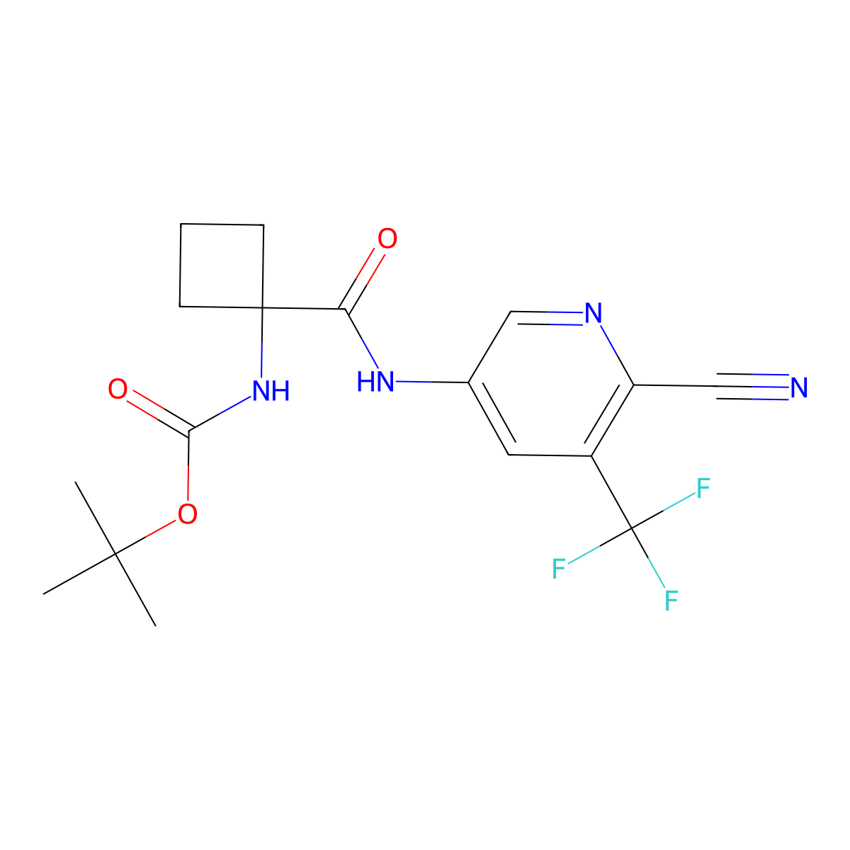 tert-Butyl (1-((6-cyano-5-(trifluoromethyl)pyridin-3-yl)carbamoyl)cyclobutyl)carbamate molecular structure, CAS 1950587-16-2