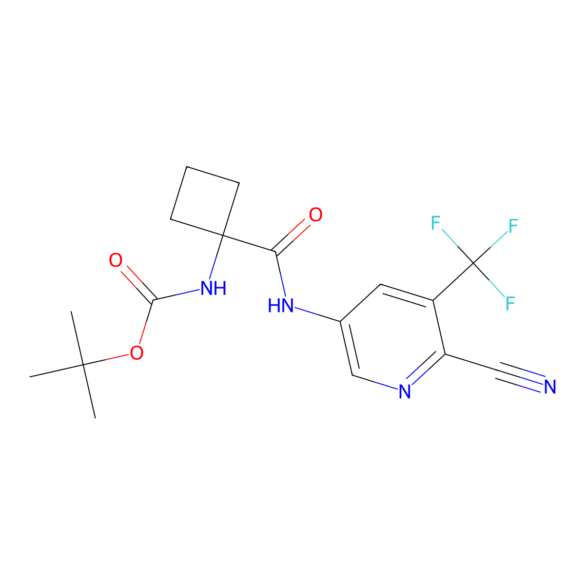 tert-Butyl (1-((6-cyano-5-(trifluoromethyl)pyridin-3-yl)carbamoyl)cyclobutyl)carbamate molecular structure, CAS 1950587-16-2