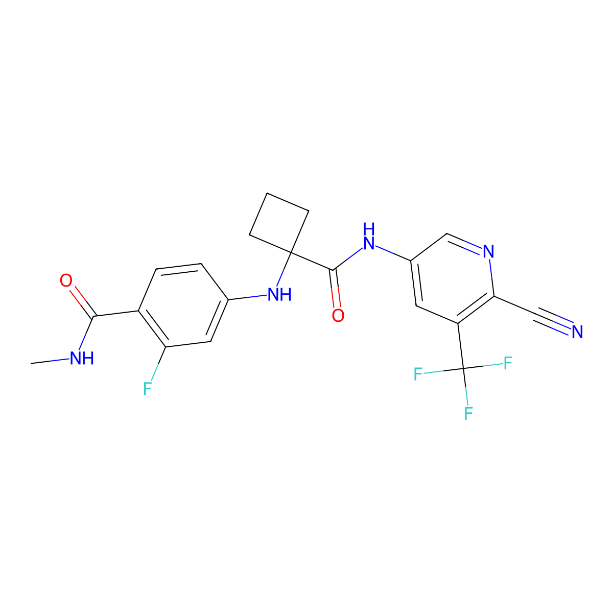 4-[(1-[[6-cyano-5-(trifluoromethyl)pyridin-3-yl]carbamoyl]cyclobutyl)amino]-2-fluoro-N-methylbenzamide molecular structure, CAS 1950587-20-8