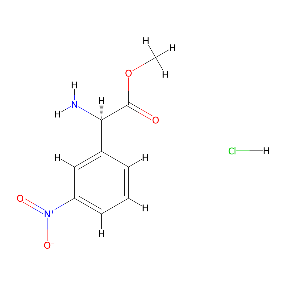 Methyl (R)-2-amino-2-(3-nitrophenyl)acetate hcl molecular structure, CAS 195070-55-4