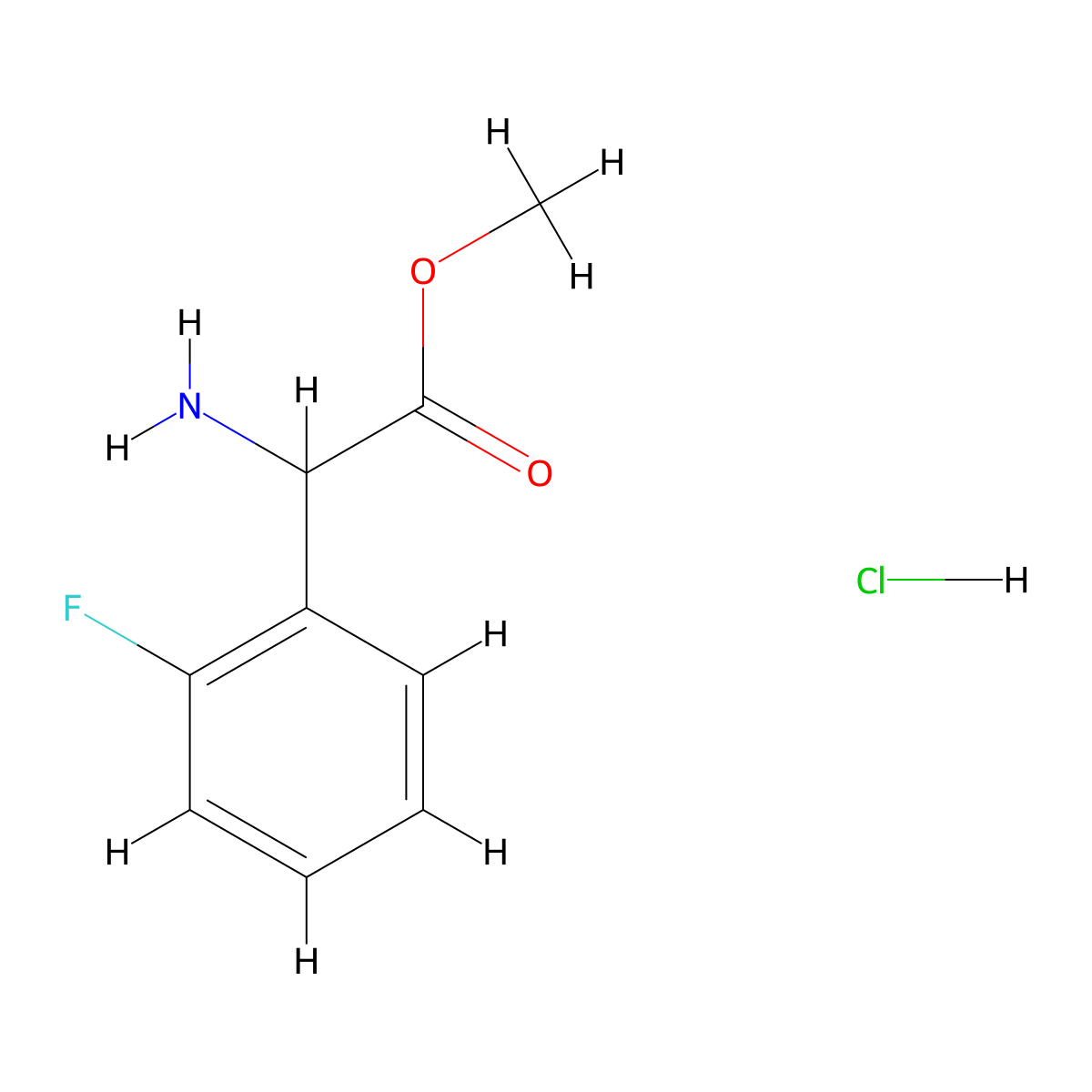 Methyl 2-amino-2-(2-fluorophenyl)acetate hydrochloride molecular structure, CAS 195070-57-6
