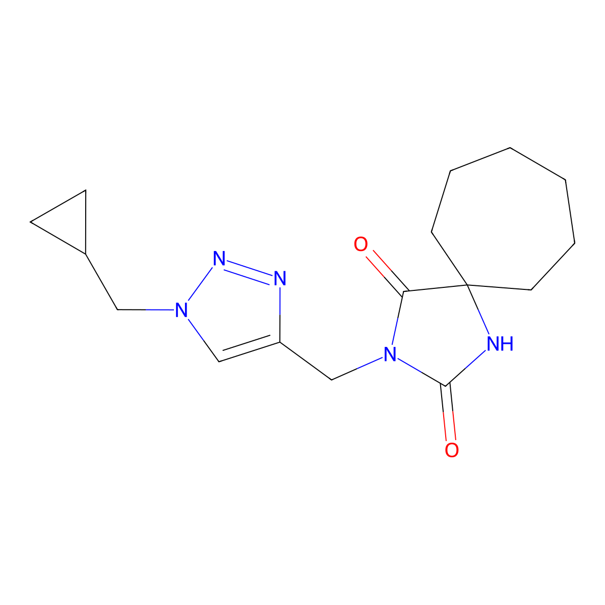 3-{[1-(cyclopropylmethyl)-1H-1,2,3-triazol-4-yl]methyl}-1,3-diazaspiro[4.6]undecane-2,4-dione molecular structure, CAS 1950868-38-8