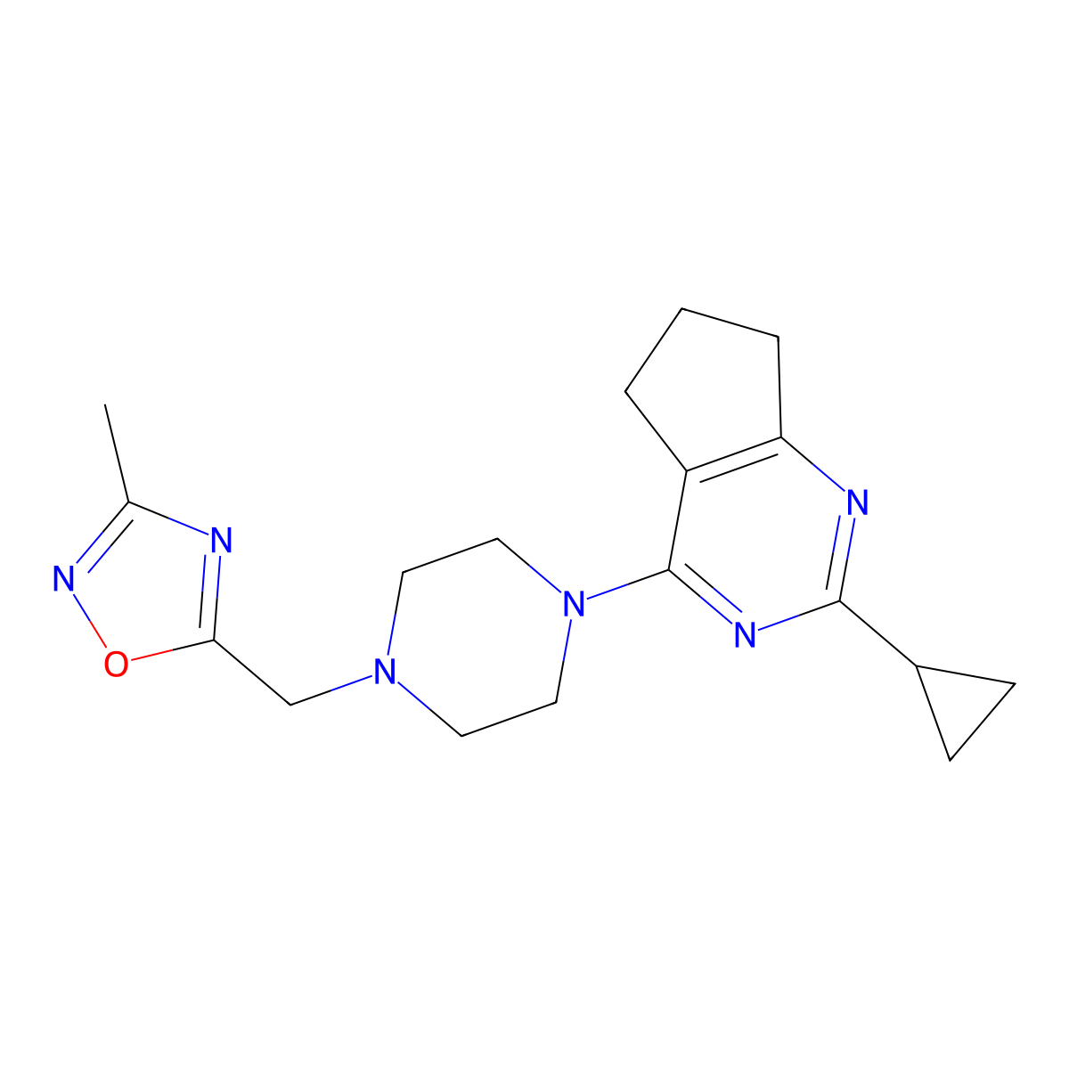 1-{2-cyclopropyl-5H,6H,7H-cyclopenta[d]pyrimidin-4-yl}-4-[(3-methyl-1,2,4-oxadiazol-5-yl)methyl]piperazine molecular structure, CAS 1950927-04-4