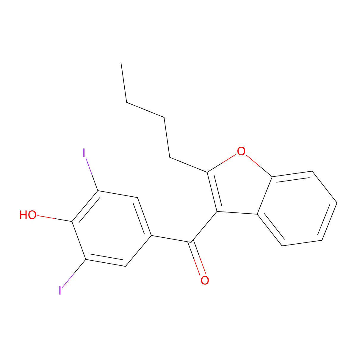 (2-Butylbenzofuran-3-yl) (4-hydroxy-3,5-diiodophenyl) ketone molecular structure, CAS 1951-26-4
