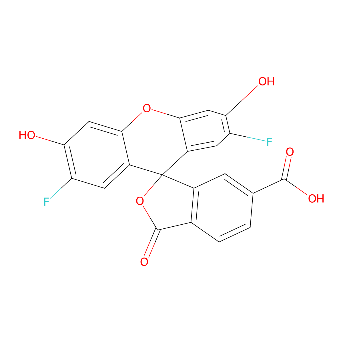 2',7'-difluoro-3',6'-dihydroxy-3-oxo-3H-spiro[2-benzofuran-1,9'-xanthene]-6-carboxylic acid molecular structure, CAS 195136-53-9
