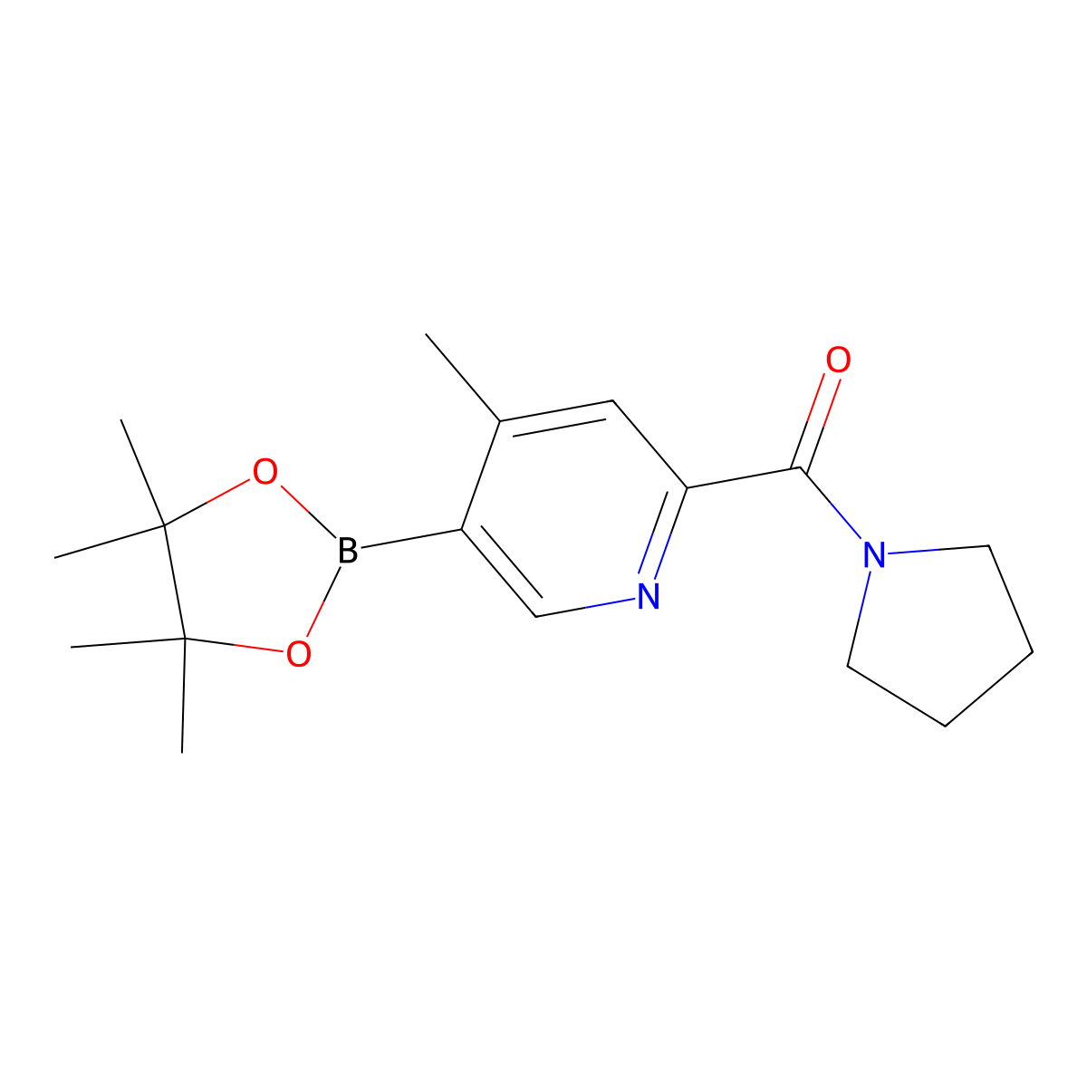 [4-Methyl-5-(4,4,5,5-tetramethyl-[1,3,2]dioxaborolan-2-yl)-pyridin-2-yl]-pyrrolidin-1-yl-methanone molecular structure, CAS 1951411-69-0