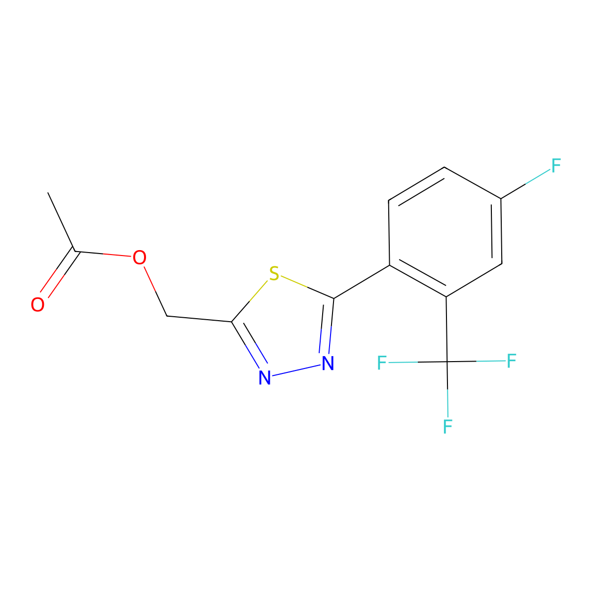 (5-(4-Fluoro-2-(trifluoromethyl)phenyl)-1,3,4-thiadiazol-2-yl)methyl acetate molecular structure, CAS 1951438-92-8