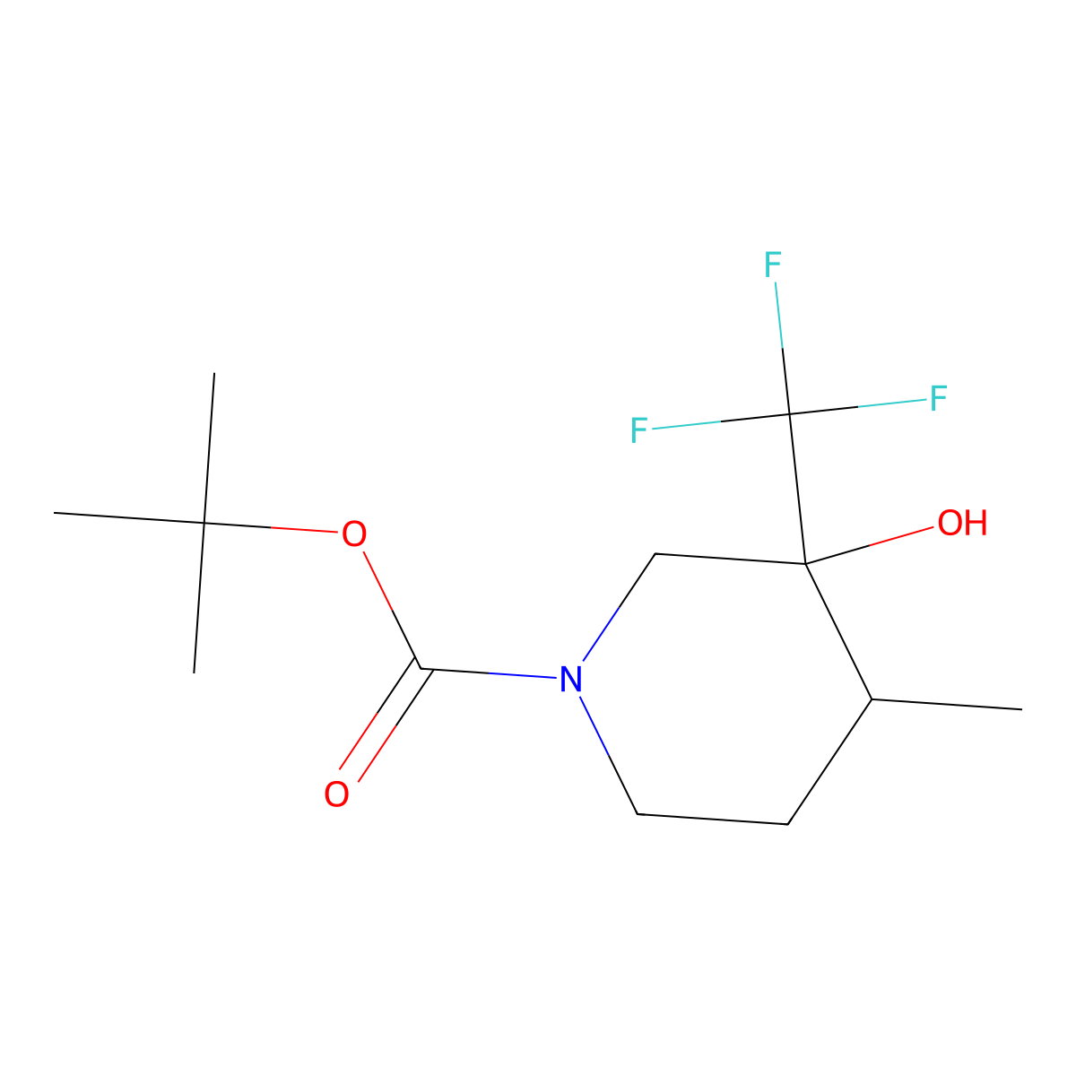 trans-Tert-butyl 3-hydroxy-4-methyl-3-(trifluoromethyl)piperidine-1-carboxylate molecular structure, CAS 1951439-27-2