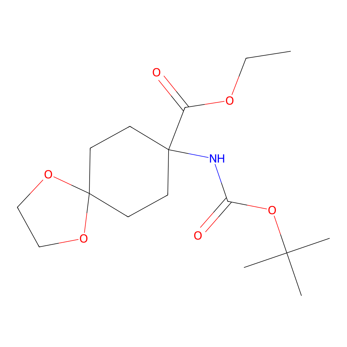 Ethyl 8-(tert-butoxycarbonylamino)-1,4-dioxaspiro[4.5]decane-8-carboxylate molecular structure, CAS 1951439-44-3