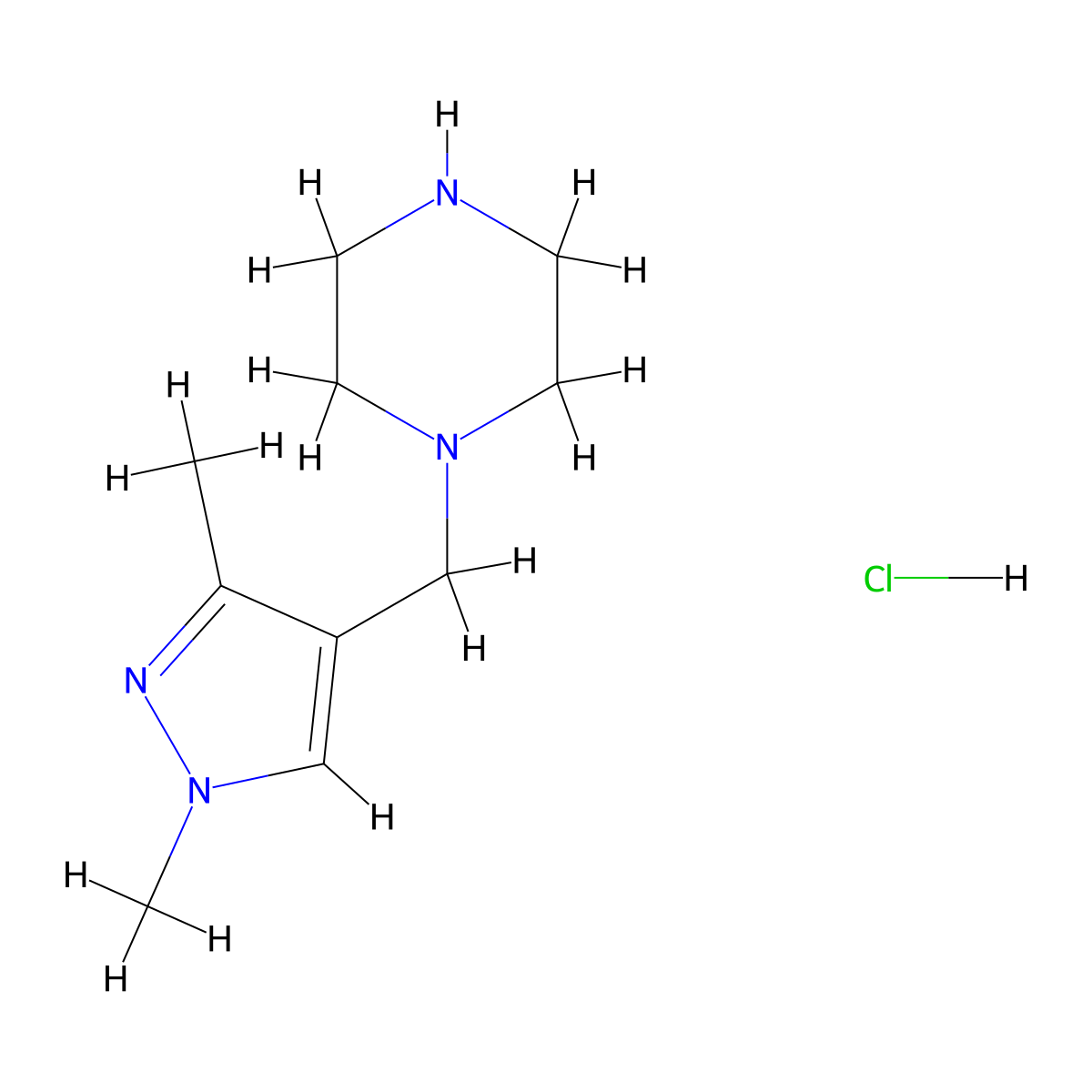 1-((1,3-Dimethyl-1H-pyrazol-4-yl)methyl)piperazine hydrochloride molecular structure, CAS 1951439-89-6