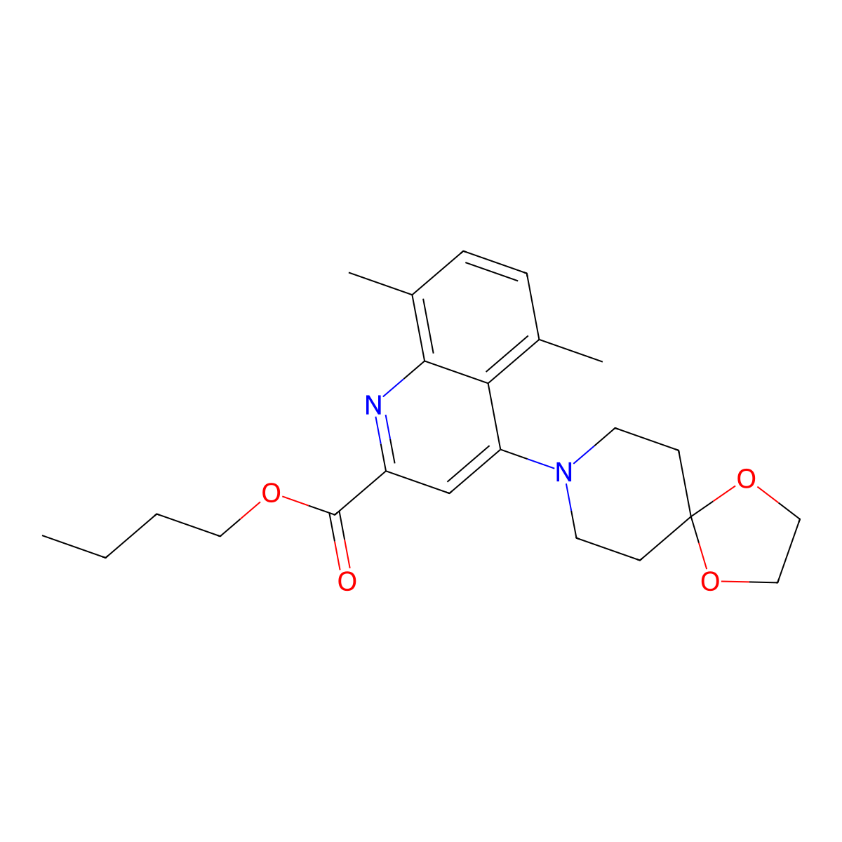Butyl 5,8-dimethyl-4-(1,4-dioxa-8-azaspiro[4.5]decan-8-yl)quinoline-2-carboxylate molecular structure, CAS 1951439-90-9