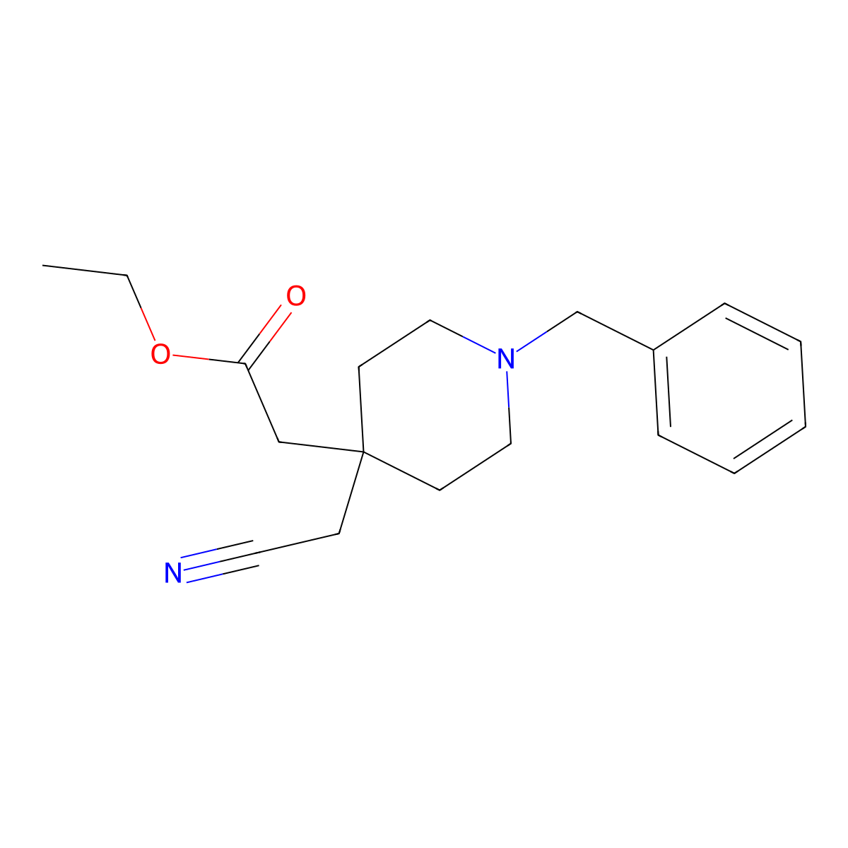 Ethyl 2-(1-benzyl-4-(cyanomethyl)piperidin-4-yl)acetate molecular structure, CAS 1951439-94-3