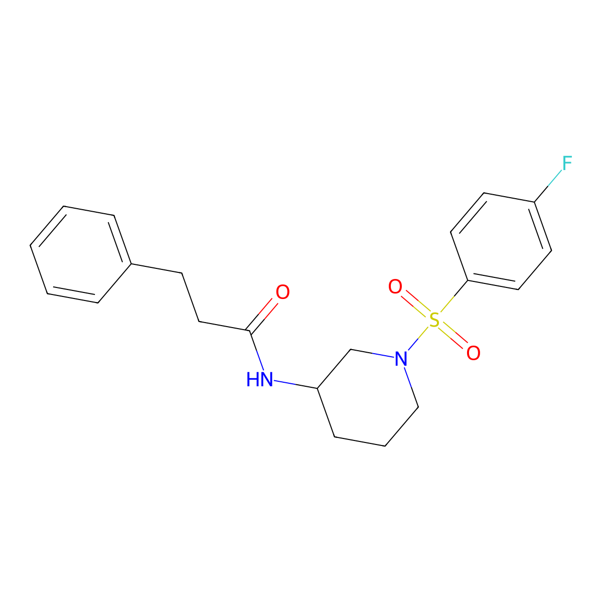 N-{1-[(4-Fluorobenzene)sulfonyl]piperidin-3-yl}-3-phenylpropanamide molecular structure, CAS 1951439-99-8