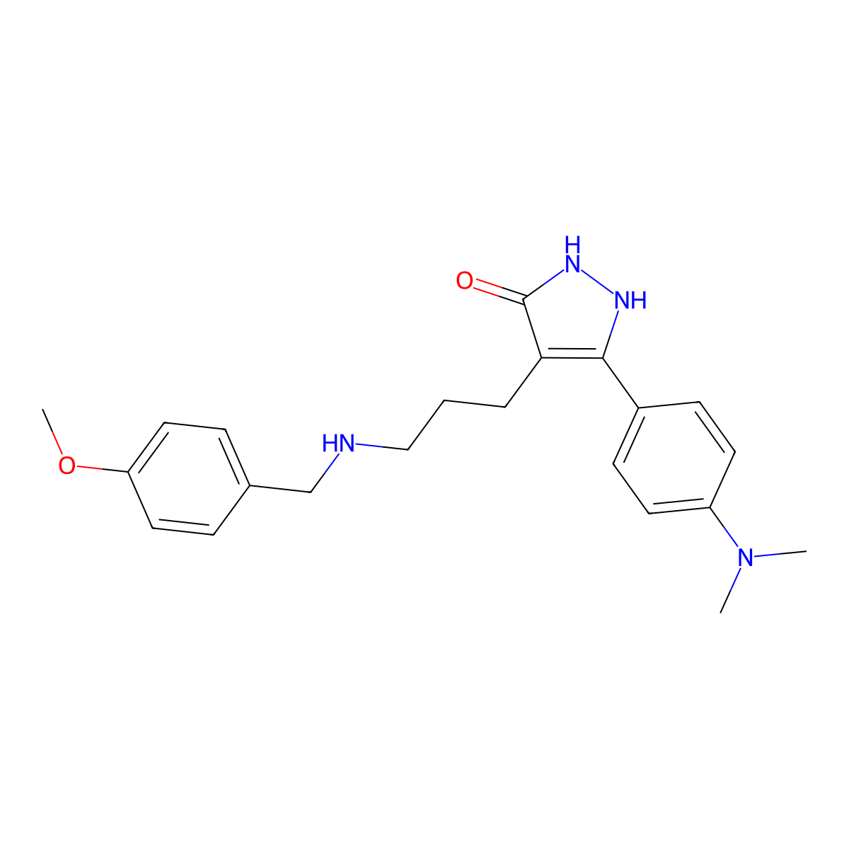 5-[4-(Dimethylamino)phenyl]-4-(3-{[(4-methoxyphenyl)methyl]amino}propyl)-1,2-dihydropyrazol-3-one molecular structure, CAS 1951440-88-2