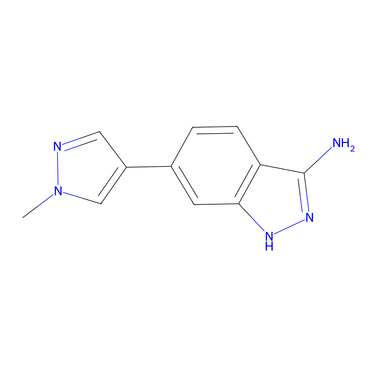 6-(1-Methyl-1H-pyrazol-4-yl)-1H-indazol-3-amine molecular structure, CAS 1951441-36-3