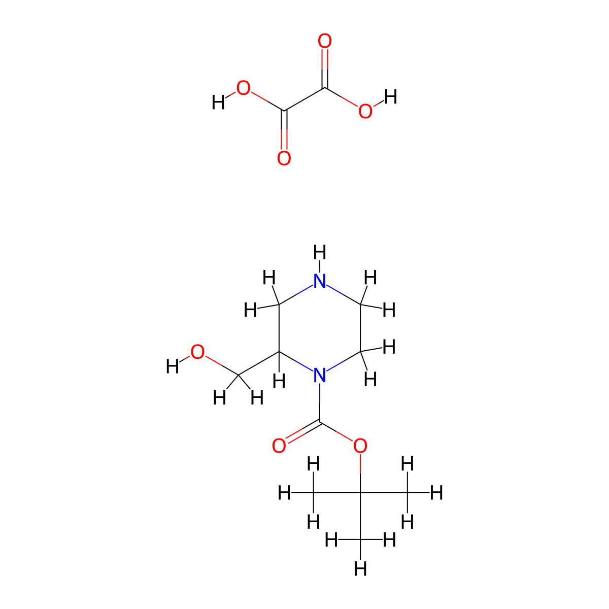 tert-Butyl 2-(hydroxymethyl)piperazine-1-carboxylate oxalate molecular structure, CAS 1951441-42-1