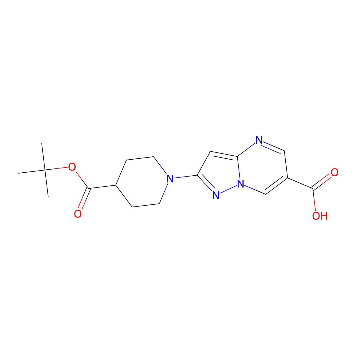 2-(4-(tert-Butoxycarbonyl)piperidin-1-yl)pyrazolo[1,5-a]pyrimidine-6-carboxylic acid molecular structure, CAS 1951444-43-1