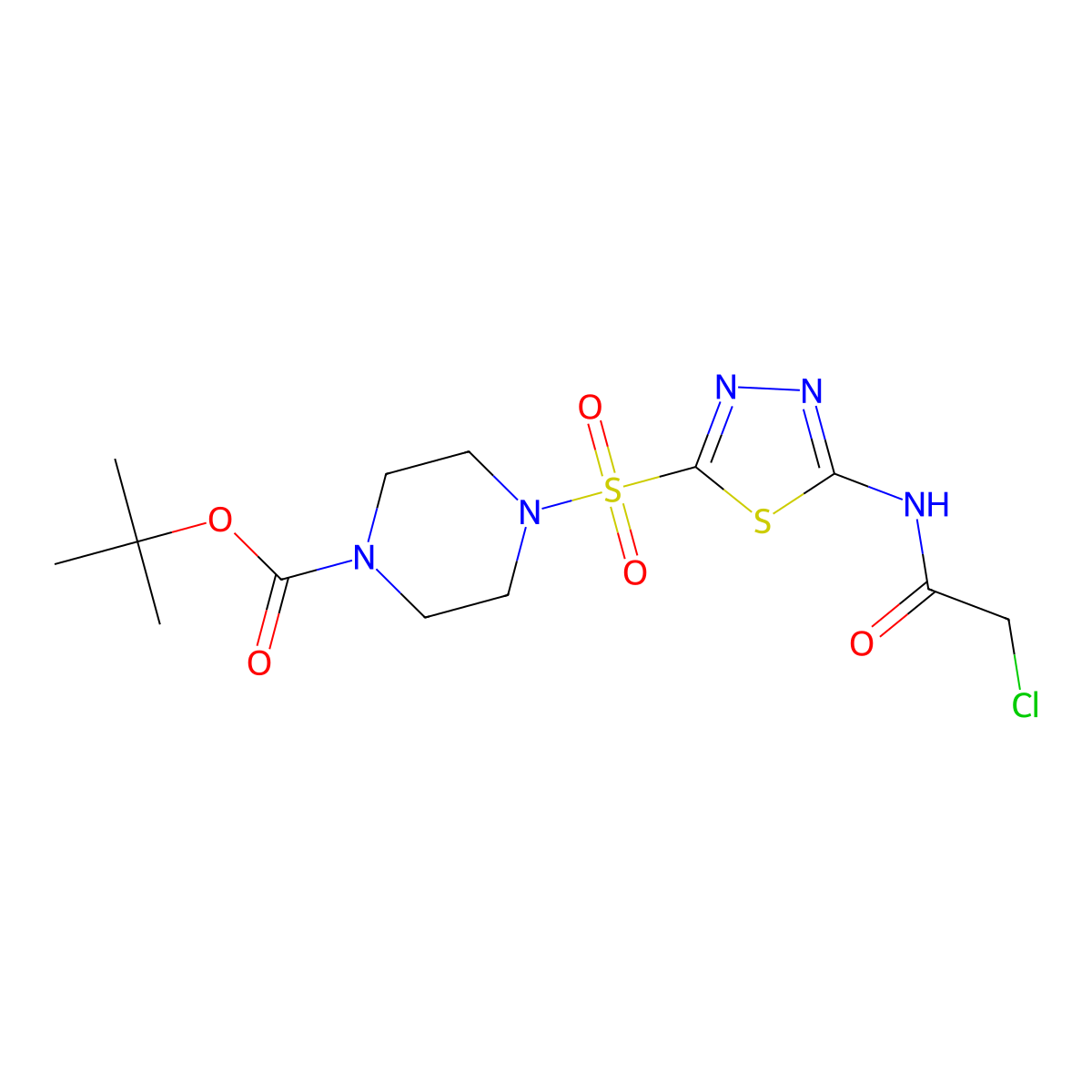 tert-Butyl 4-((5-(2-chloroacetamido)-1,3,4-thiadiazol-2-yl)sulfonyl)piperazine-1-carboxylate molecular structure, CAS 1951444-48-6