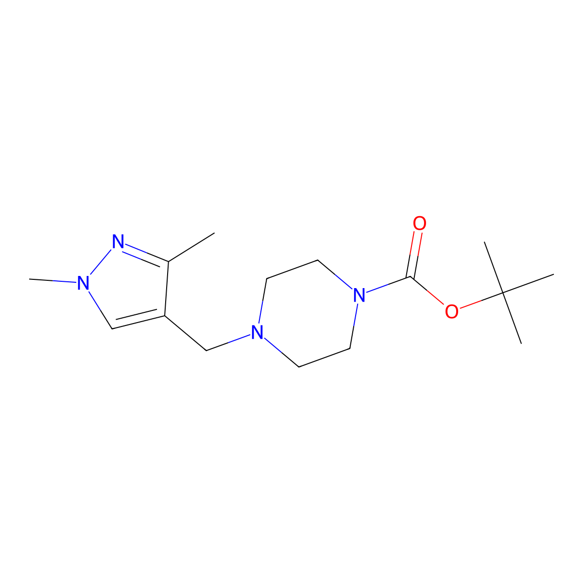 tert-Butyl 4-((1,3-dimethyl-1H-pyrazol-4-yl)methyl)piperazine-1-carboxylate molecular structure, CAS 1951444-93-1