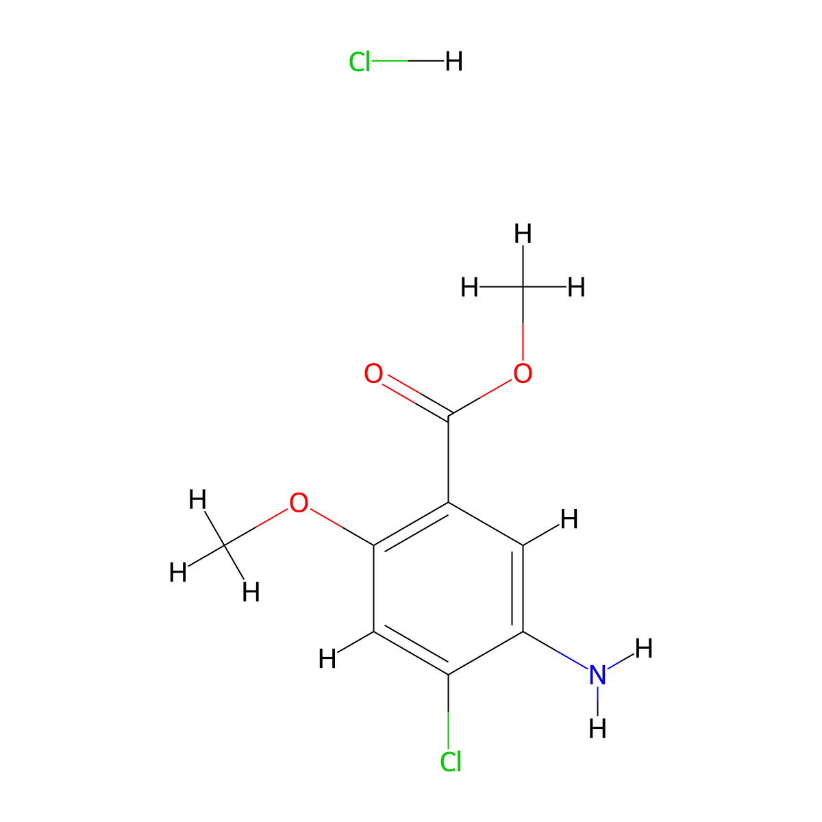 5-Amino-4-chloro-2-methoxy-benzoic acid methyl ester hydrochloride molecular structure, CAS 1951445-00-3