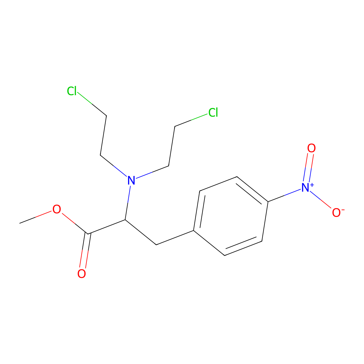 (S)-methyl 2-(bis(2-chloroethyl)amino)-3-(4-nitrophenyl)propanoate molecular structure, CAS 1951445-15-0