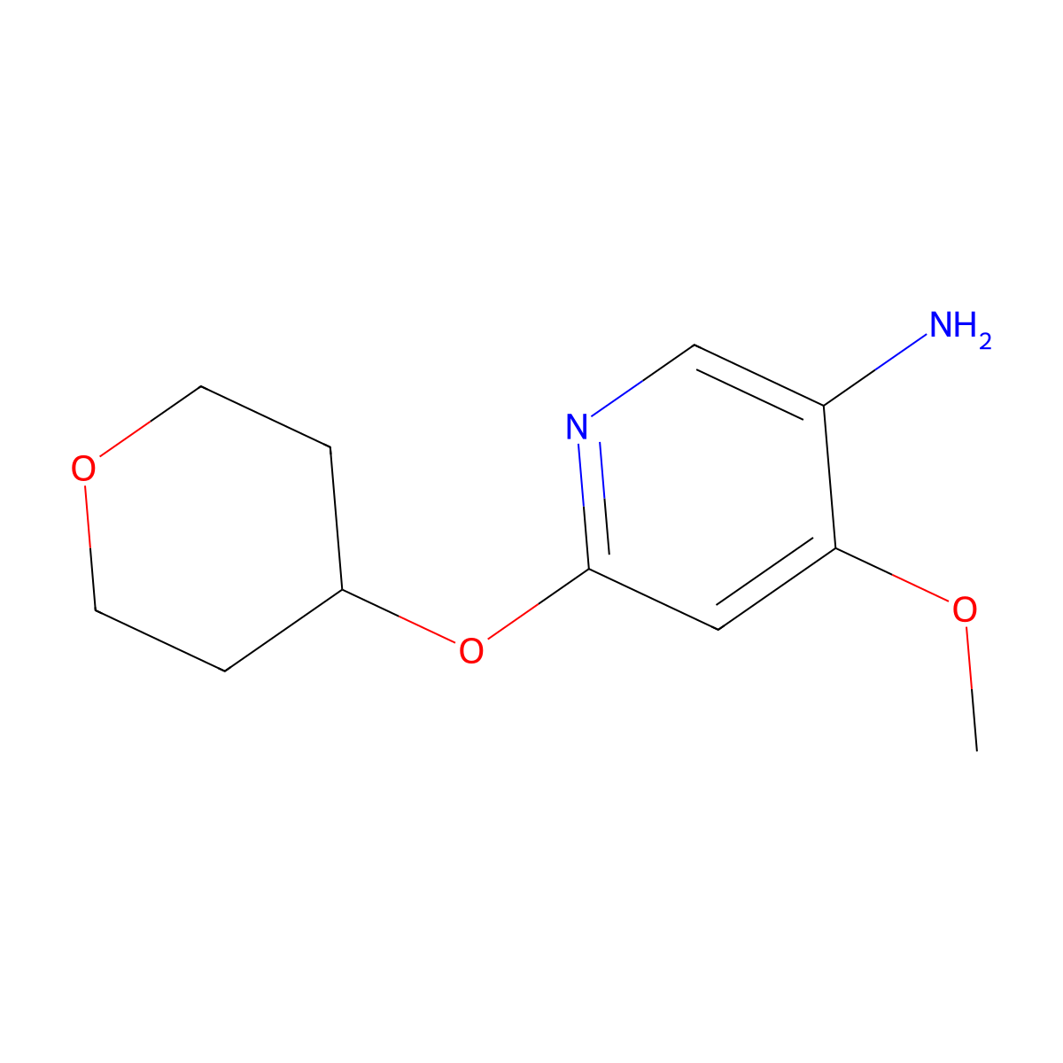 4-methoxy-6-((tetrahydro-2H-pyran-4-yl)oxy)pyridin-3-amine molecular structure, CAS 1951451-56-1