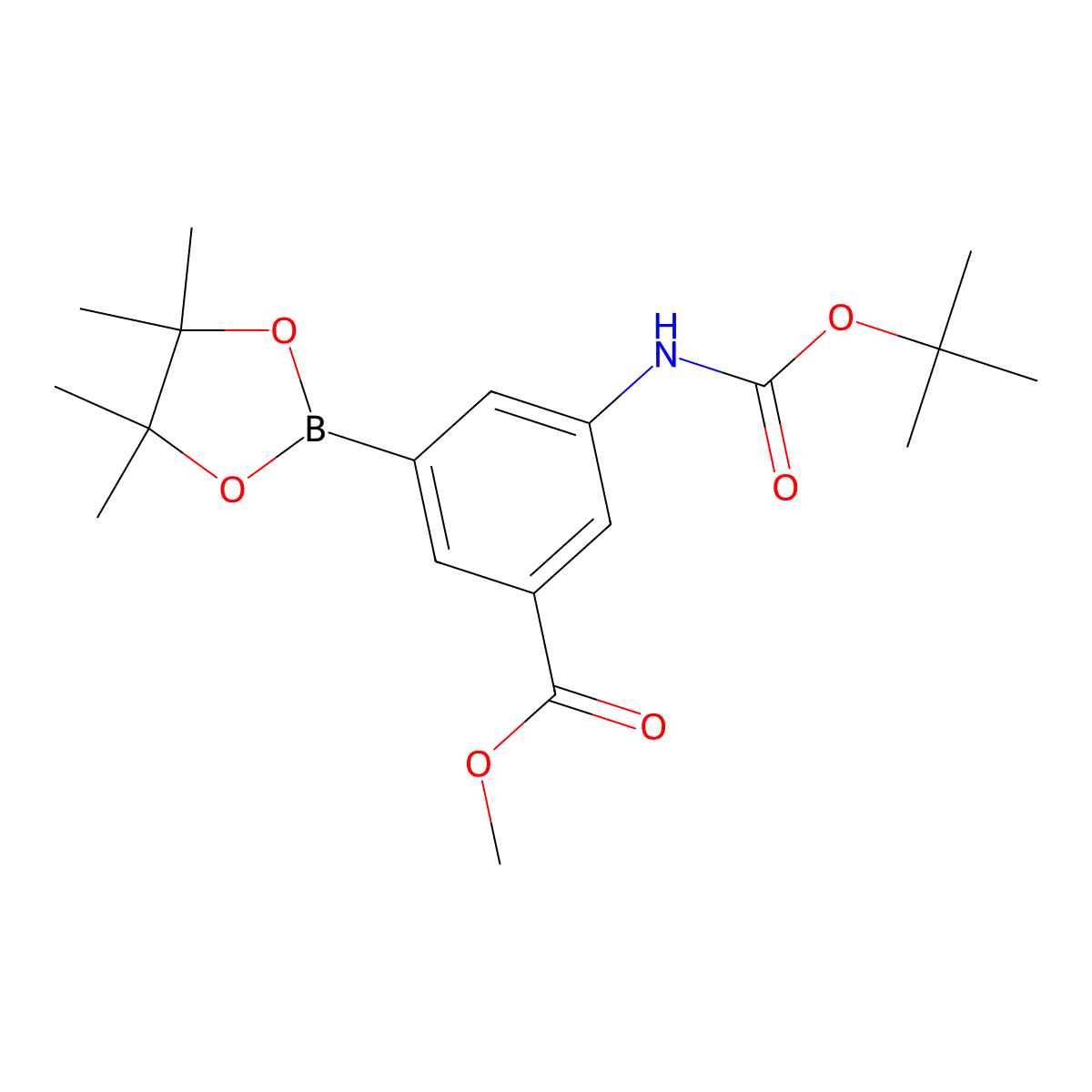 Methyl 3-((tert-butoxycarbonyl)amino)-5-(4,4,5,5-tetramethyl-1,3,2-dioxaborolan-2-yl)benzoate molecular structure, CAS 1951486-59-1