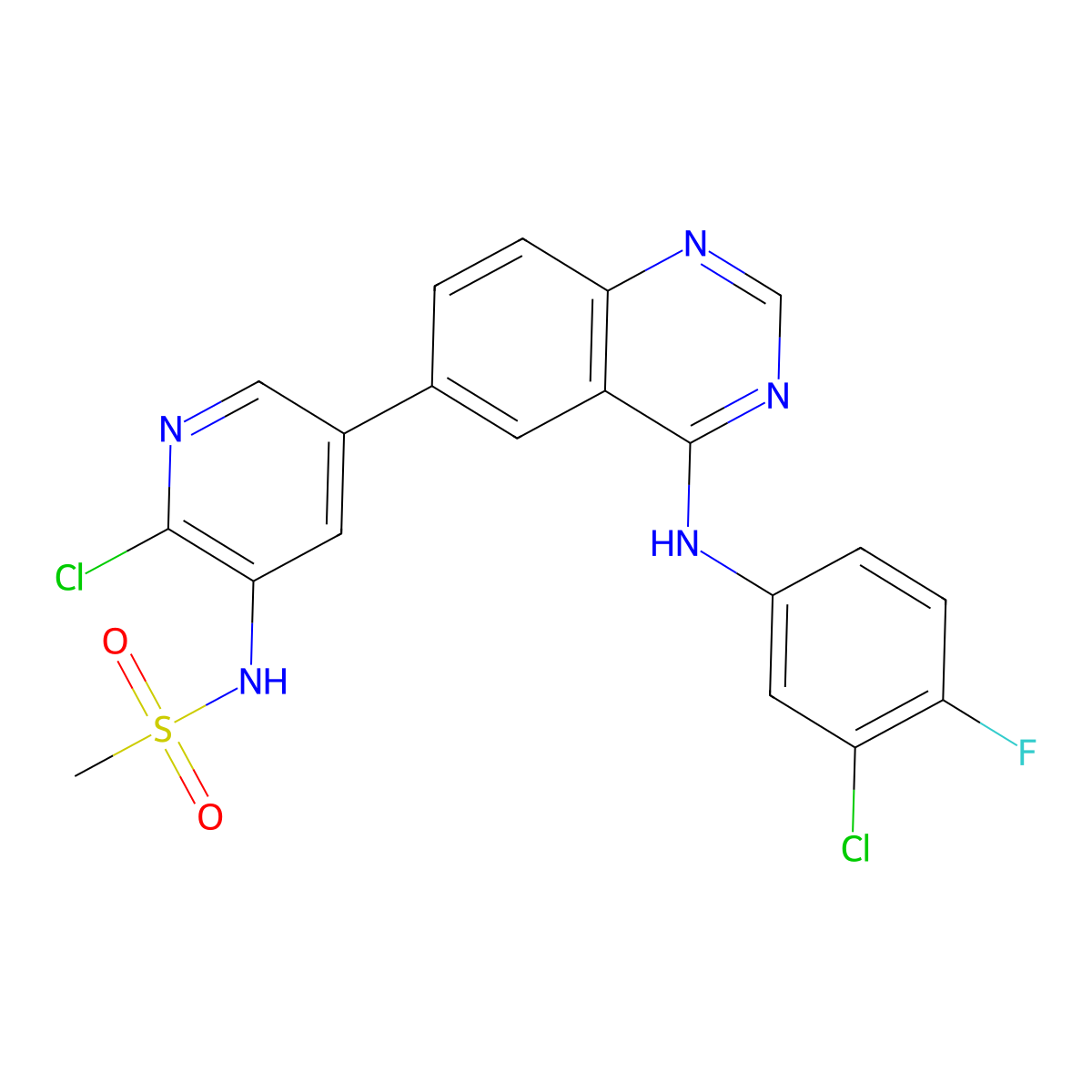 N-[2-chloro-5-[4-(3-chloro-4-fluoroanilino)quinazolin-6-yl]pyridin-3-yl]methanesulfonamide molecular structure, CAS 1952236-05-3