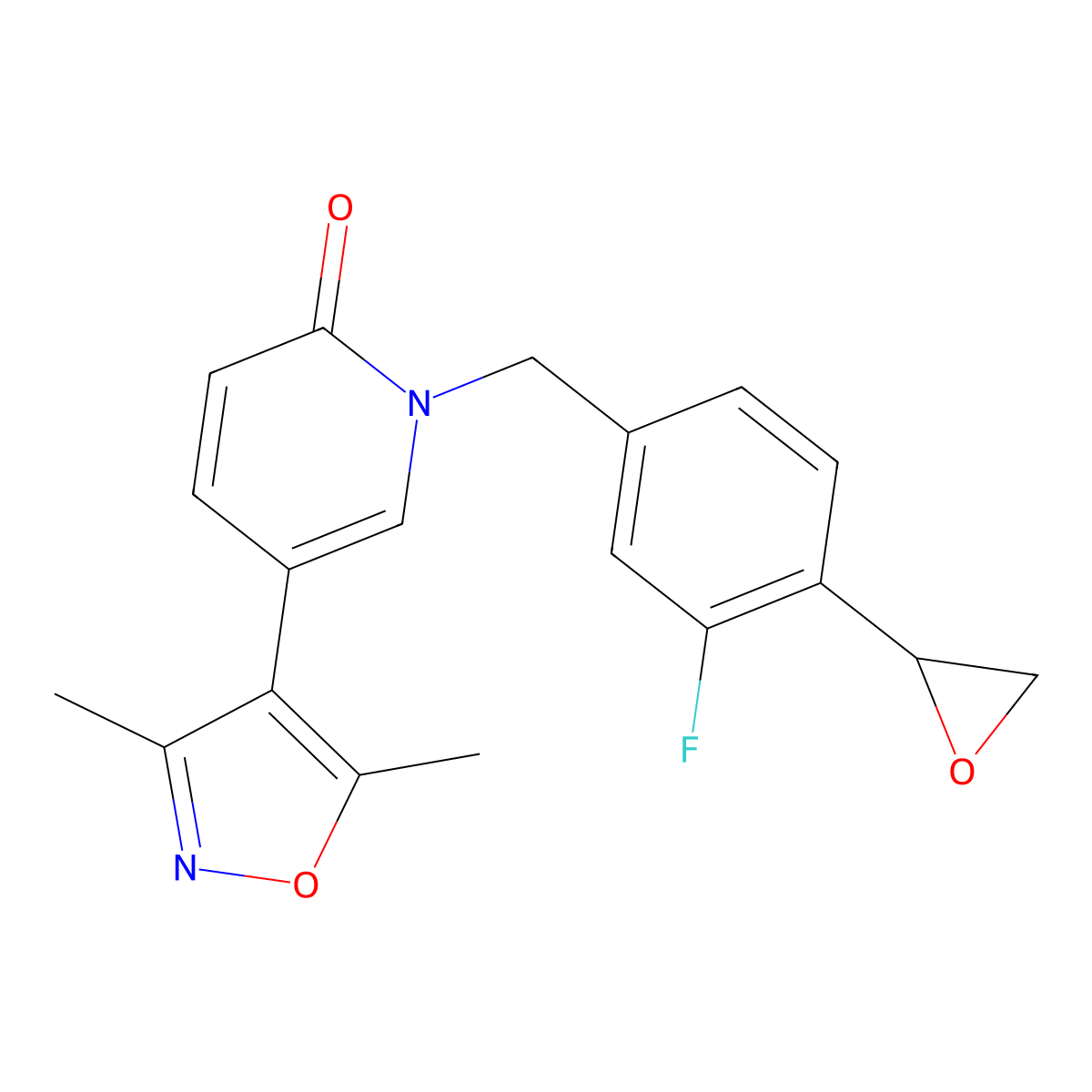 5-(3,5-Dimethyl-1,2-oxazol-4-yl)-1-[[3-fluoro-4-(oxiran-2-yl)phenyl]methyl]pyridin-2-one molecular structure, CAS 1952264-33-3