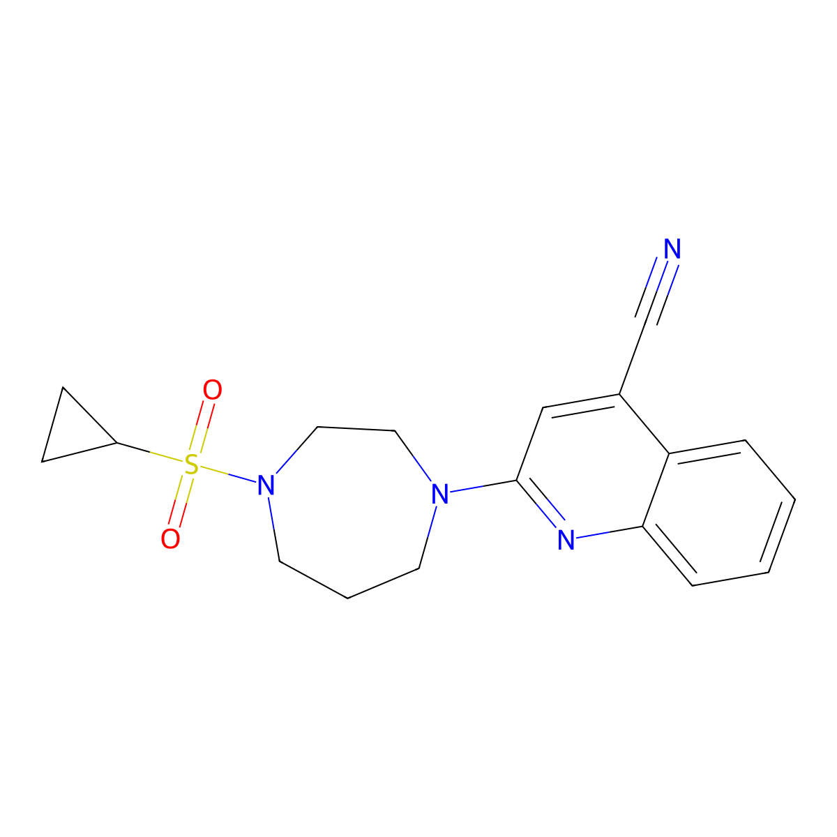 2-[4-(Cyclopropanesulfonyl)-1,4-diazepan-1-yl]quinoline-4-carbonitrile molecular structure, CAS 1952279-81-0