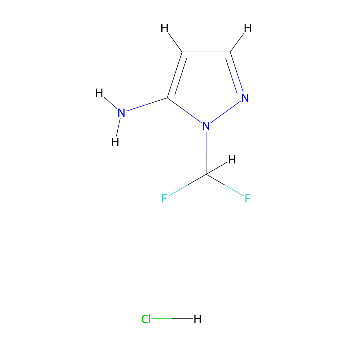 1-(Difluoromethyl)-1H-pyrazol-5-amine hcl molecular structure, CAS 1952307-23-1