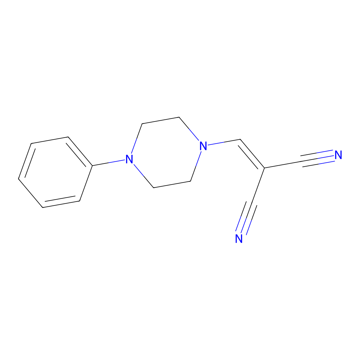 2-[(4-Phenylpiperazin-1-yl)methylidene]propanedinitrile molecular structure, CAS 195243-37-9