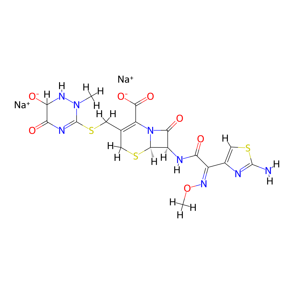 disodium;(6R,7R)-7-[[(2Z)-2-(2-amino-1,3-thiazol-4-yl)-2-methoxyiminoacetyl]amino]-3-[(2-methyl-6-oxido-5-oxo-1,6-dihydro-1,2,4-triazin-3-yl)sulfanylmethyl]-8-oxo-5-thia-1-azabicyclo[4.2.0]oct-2-ene-2-carboxylate molecular structure, CAS 195263-08-2