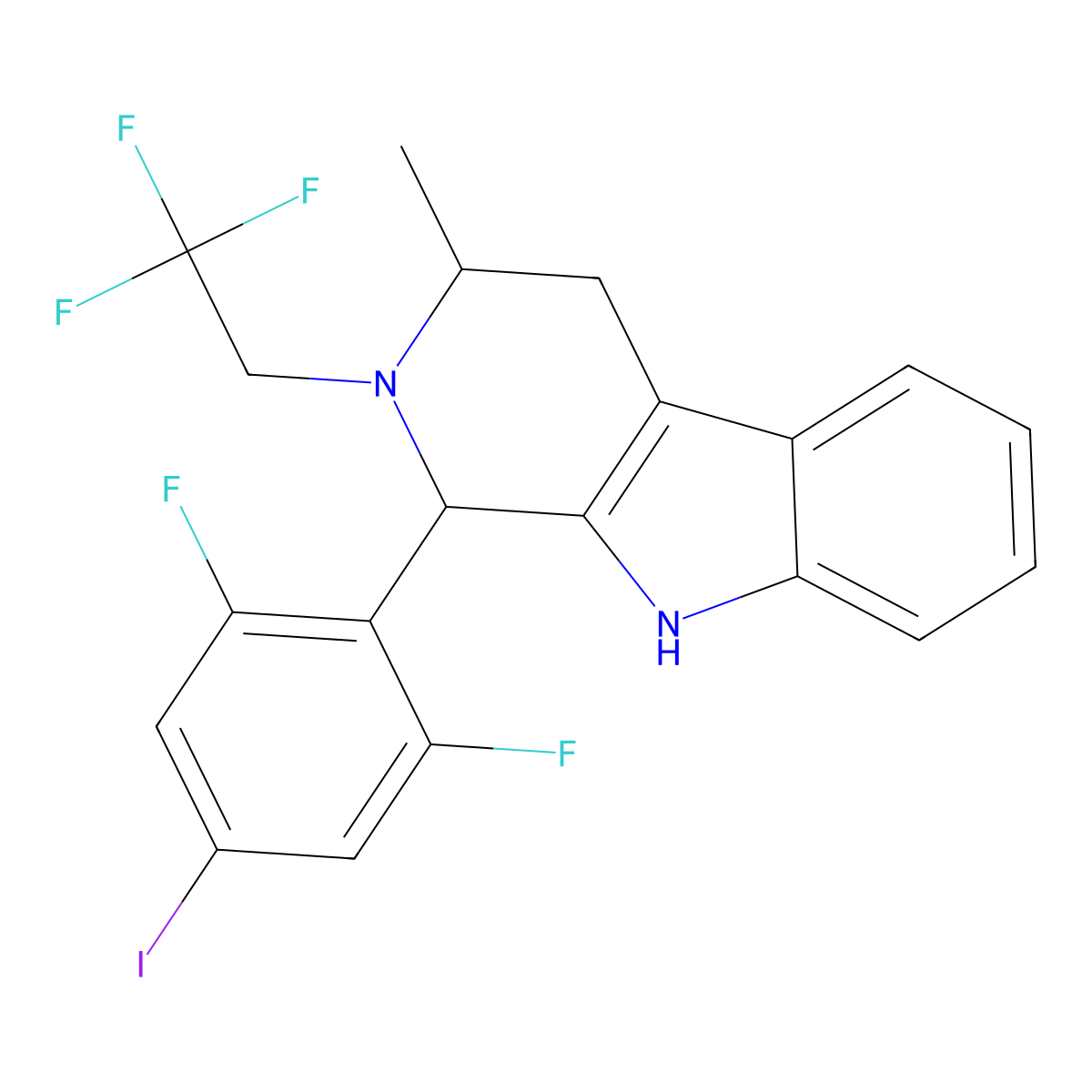 (1R,3R)-1-(2,6-difluoro-4-iodophenyl)-3-methyl-2-(2,2,2-trifluoroethyl)-2,3,4,9-tetrahydro-1H-pyrido[3,4-b]indole molecular structure, CAS 1953133-31-7