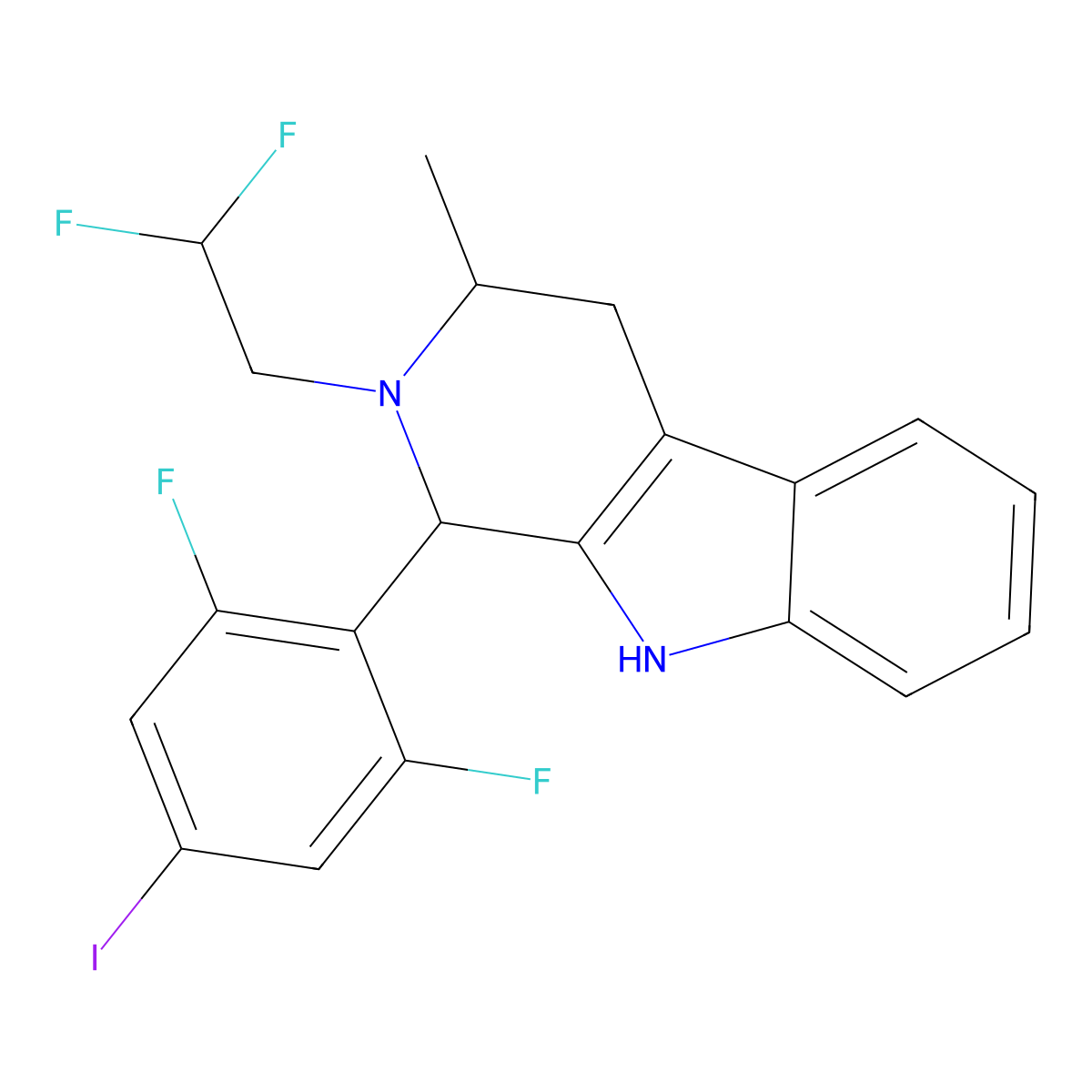 (1R,3R)-2-(2,2-difluoroethyl)-1-(2,6-difluoro-4-iodo-phenyl)-3-methyl-1,3,4,9-tetrahydropyrido[3,4-b]indole molecular structure, CAS 1953133-45-3