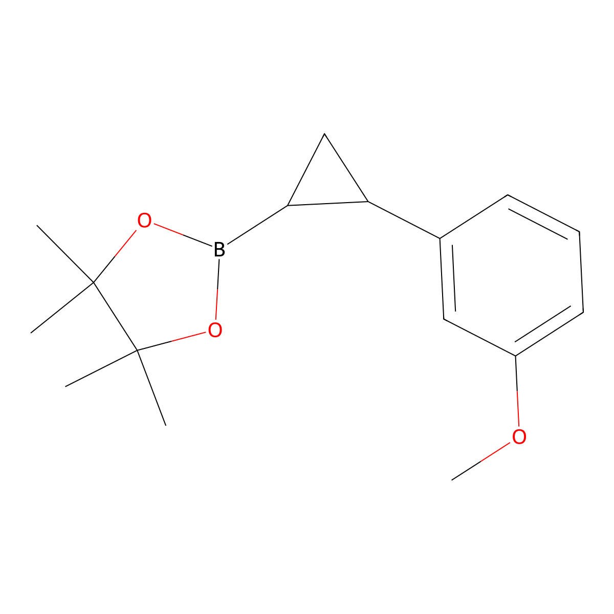 rac-2-((1R,2R)-2-(3-methoxyphenyl)cyclopropyl)-4,4,5,5-tetramethyl-1,3,2-dioxaborolane molecular structure, CAS 1953178-11-4