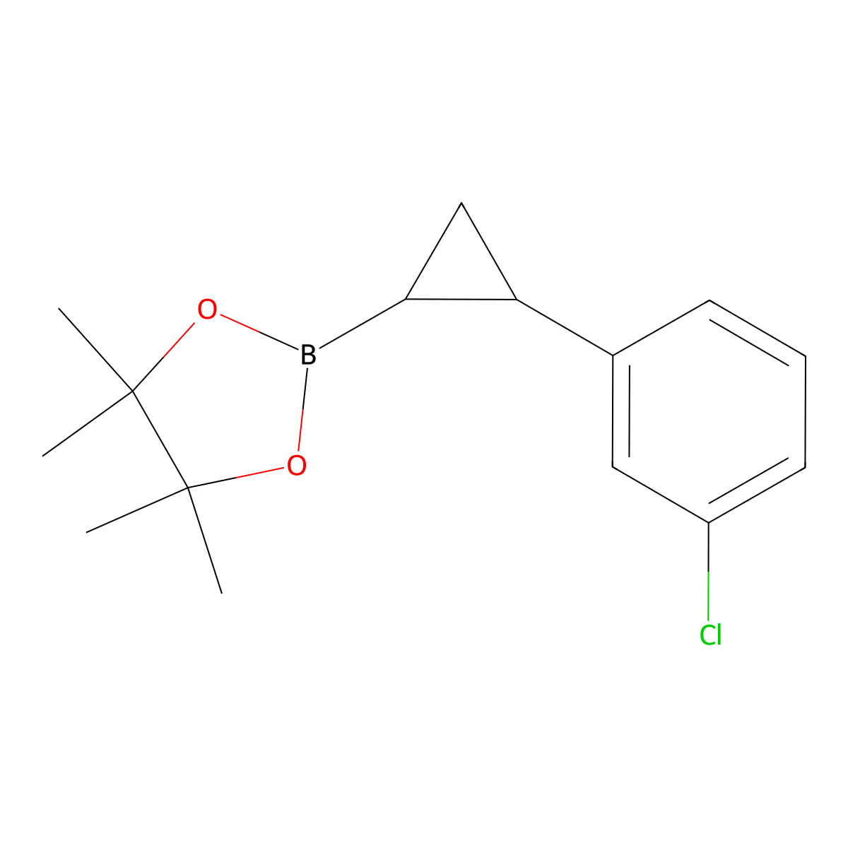 rac-2-((1R,2R)-2-(3-chlorophenyl)cyclopropyl)-4,4,5,5-tetramethyl-1,3,2-dioxaborolane molecular structure, CAS 1953178-19-2