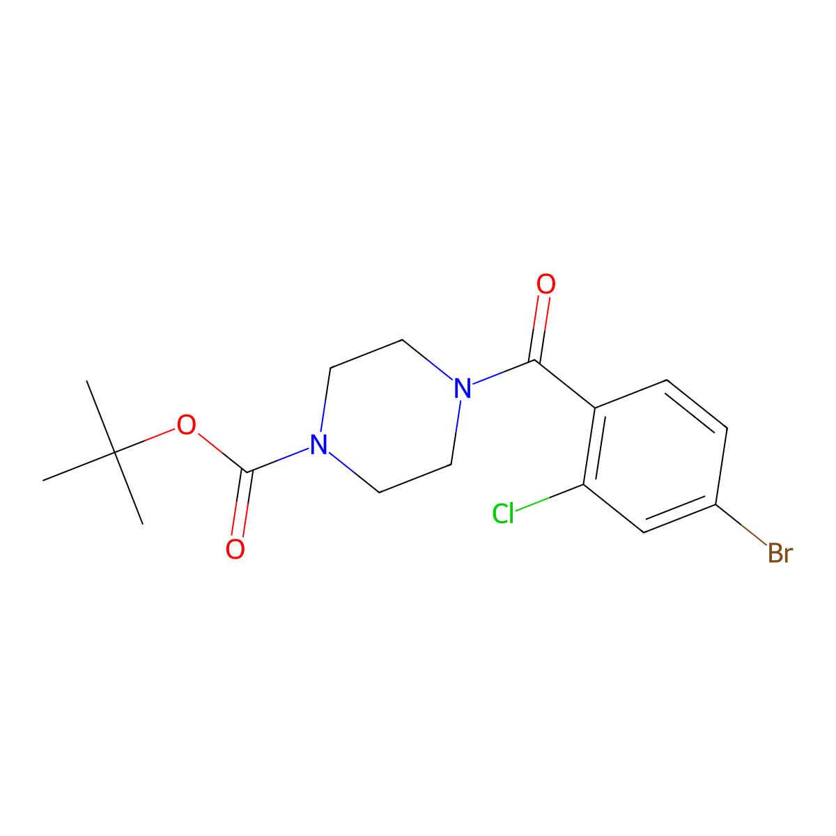 1,1-Dimethylethyl 4-(4-bromo-2-chlorobenzoyl)-1-piperazinecarboxylate molecular structure, CAS 1953186-21-4