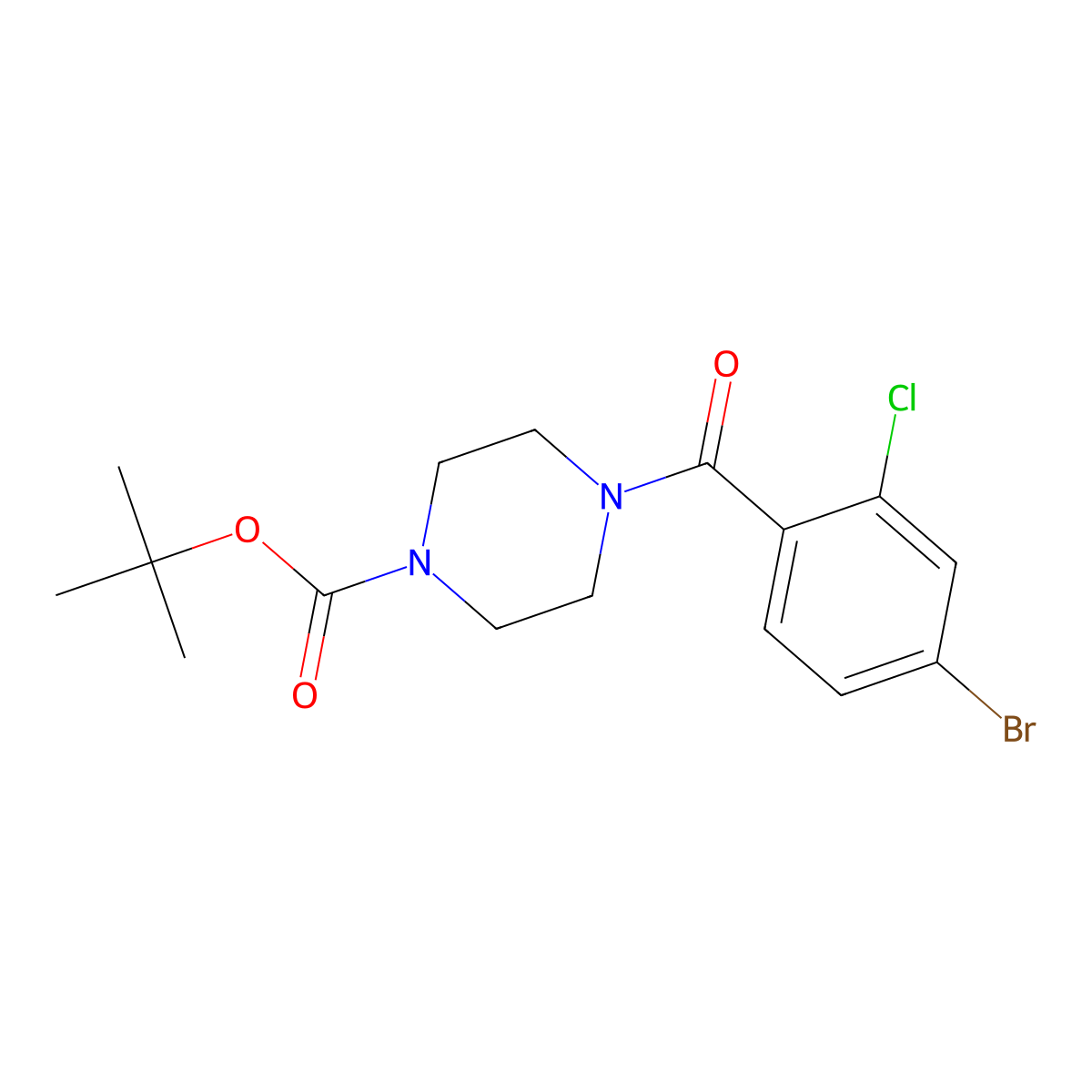 1,1-Dimethylethyl 4-(4-bromo-2-chlorobenzoyl)-1-piperazinecarboxylate molecular structure, CAS 1953186-21-4