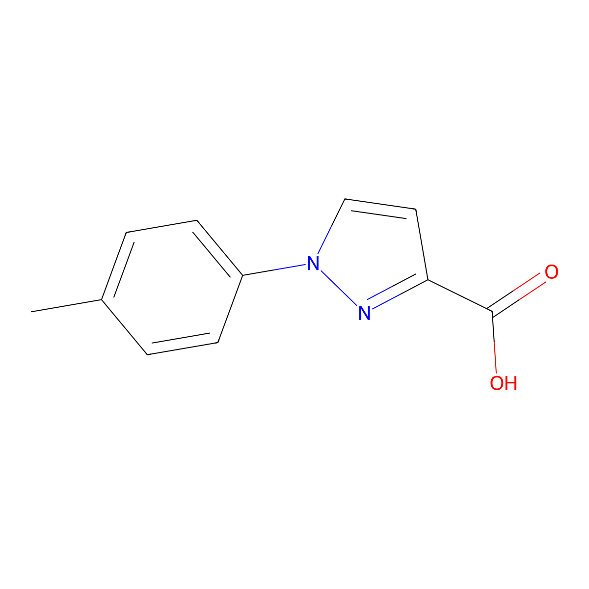 1-(4-methylphenyl)-1H-pyrazole-3-carboxylic acid molecular structure, CAS 19532-39-9