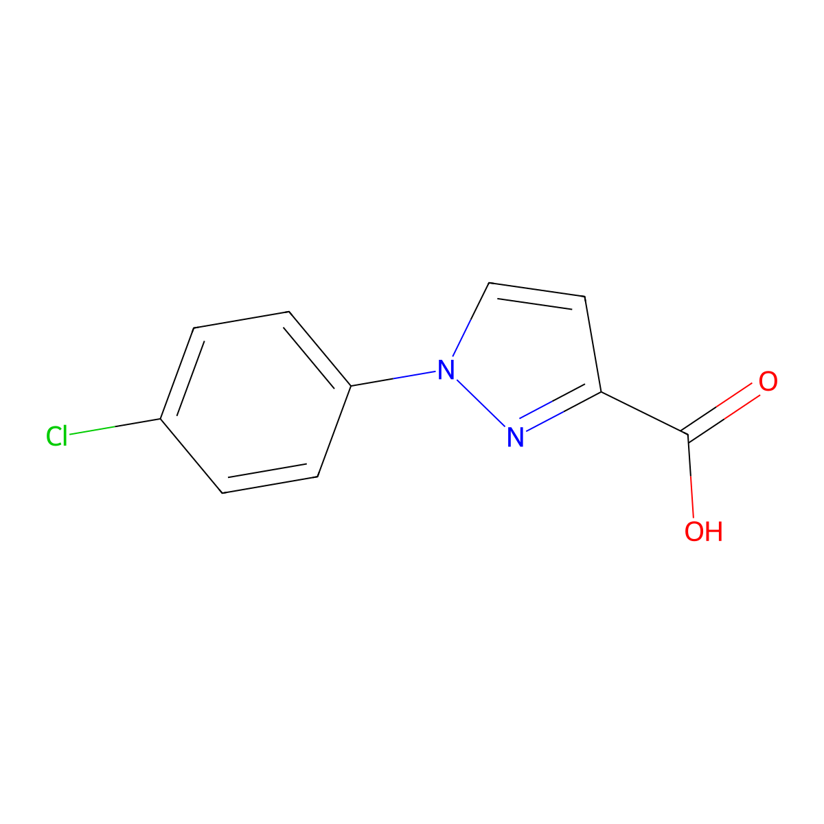 1-(4-chlorophenyl)-1H-pyrazole-3-carboxylic acid molecular structure, CAS 19532-40-2
