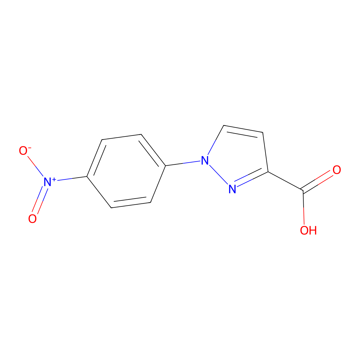 1-(4-nitrophenyl)-1H-pyrazole-3-carboxylic acid molecular structure, CAS 19532-43-5
