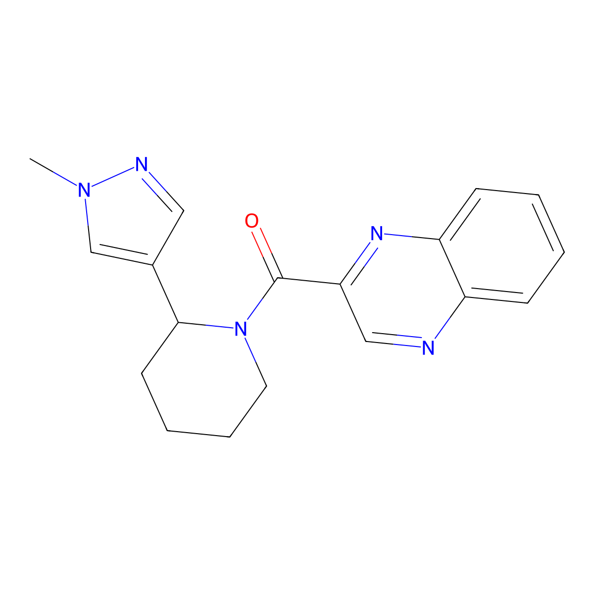 2-[2-(1-methyl-1H-pyrazol-4-yl)piperidine-1-carbonyl]quinoxaline molecular structure, CAS 1953298-22-0