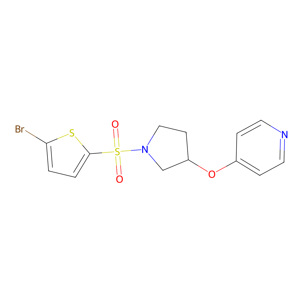 4-((1-((5-Bromothiophen-2-yl)sulfonyl)pyrrolidin-3-yl)oxy)pyridine molecular structure, CAS 1953395-95-3