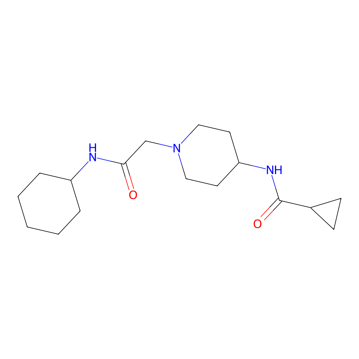 N-{1-[(cyclohexylcarbamoyl)methyl]piperidin-4-yl}cyclopropanecarboxamide molecular structure, CAS 1953721-87-3