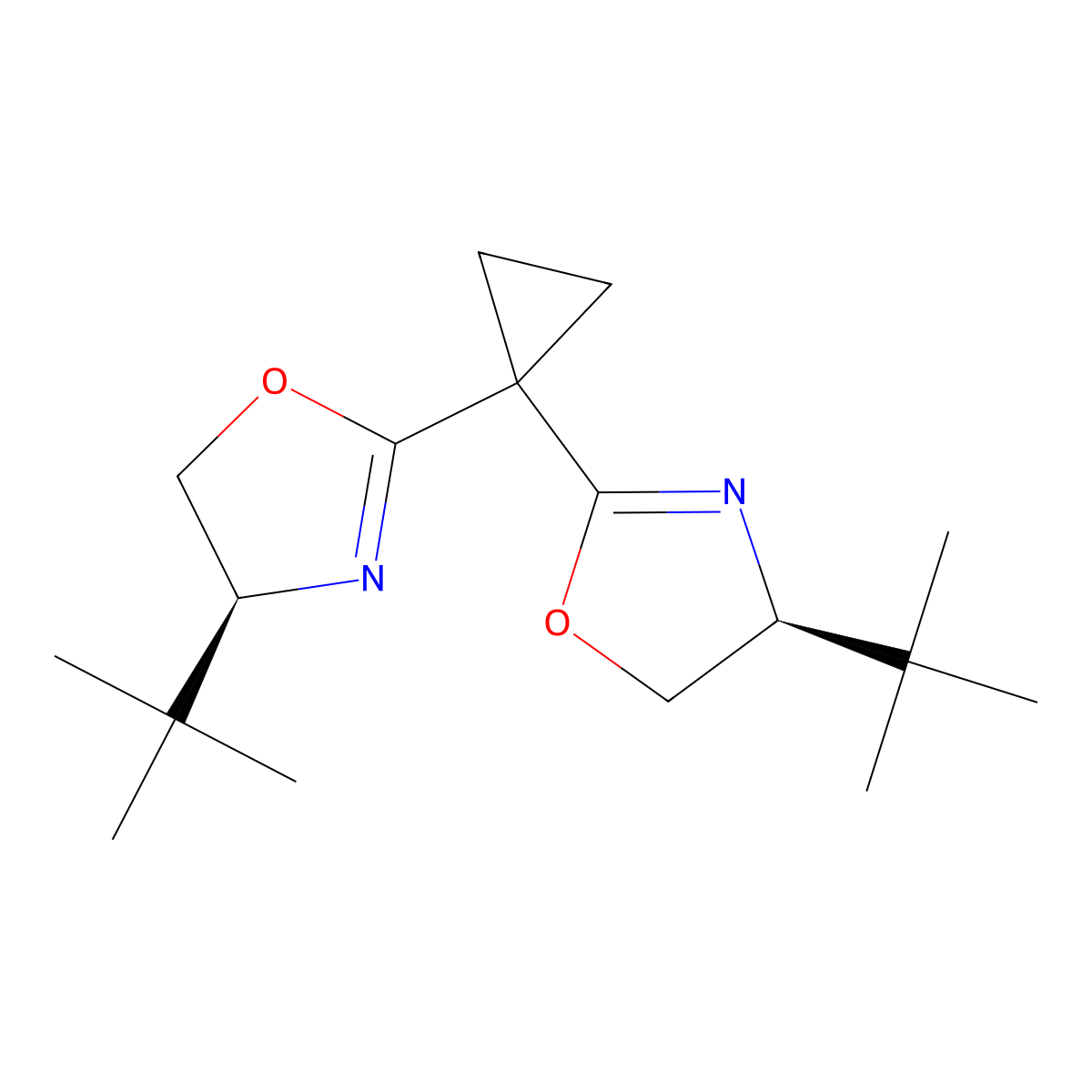(4S,4'S)-2,2'-(Cyclopropane-1,1-diyl)bis(4-(tert-butyl)-4,5-dihydrooxazole) molecular structure, CAS 195379-09-0
