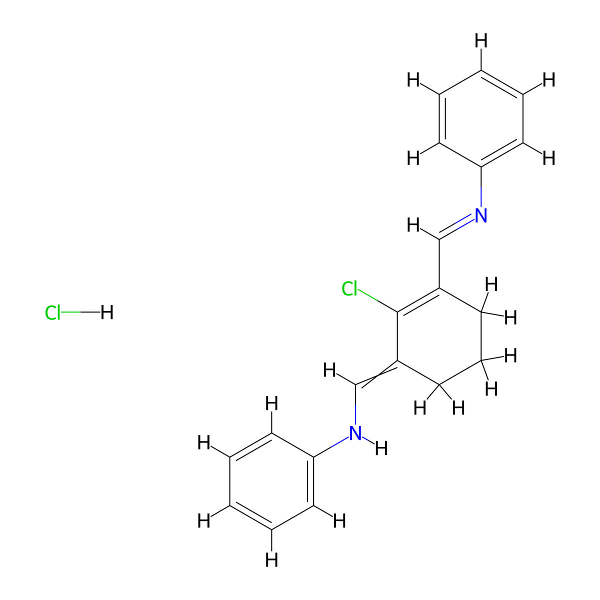 N-[[2-chloro-3-(phenyliminomethyl)cyclohex-2-en-1-ylidene]methyl]aniline;hydrochloride molecular structure, CAS 195382-10-6
