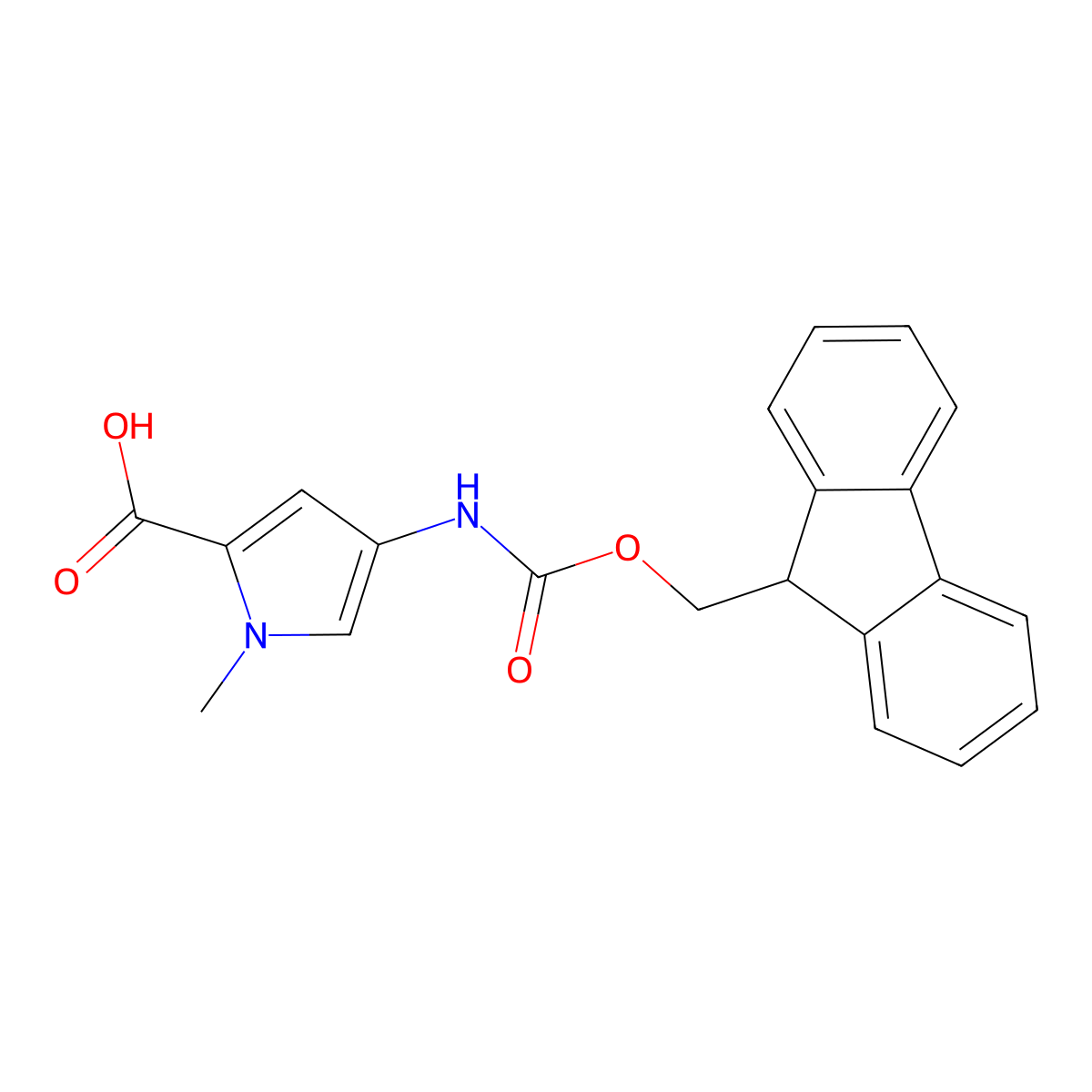 4-((((9H-fluoren-9-yl)methoxy)carbonyl)amino)-1-methyl-1H-pyrrole-2-carboxylic acid molecular structure, CAS 195387-29-2