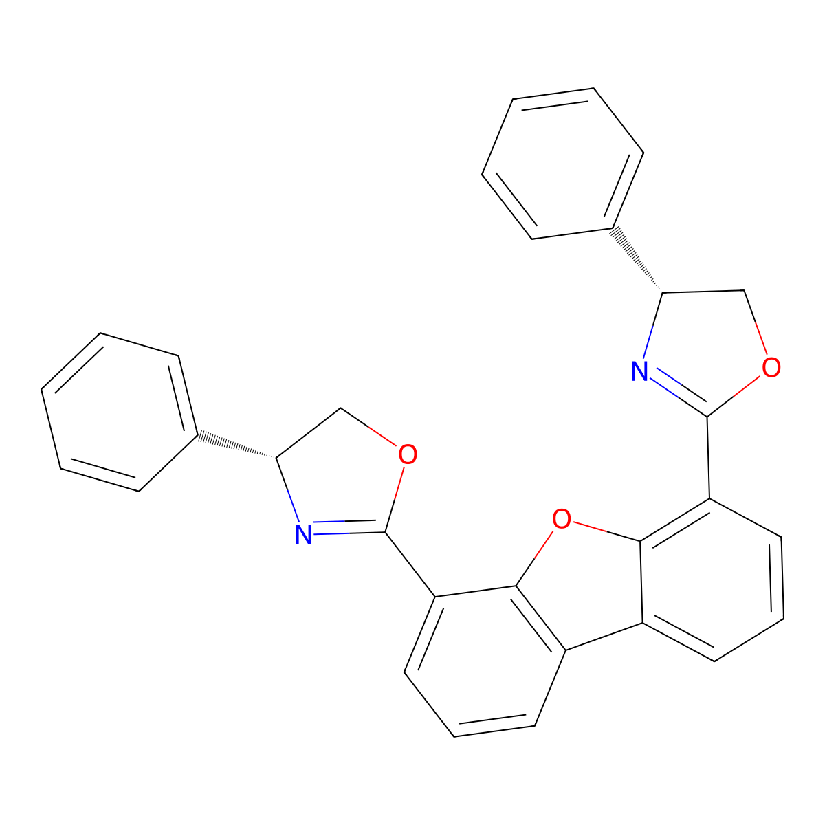 4,6-Bis((R)-4-phenyl-4,5-dihydrooxazol-2-yl)dibenzo[b,d]furan molecular structure, CAS 195433-00-2
